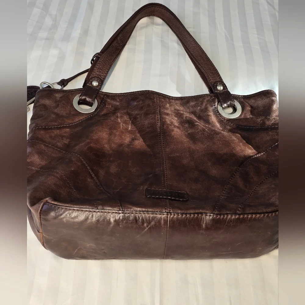 FOSSIL Vintage Brown Leather Tote Bag - Picture 8 of 10